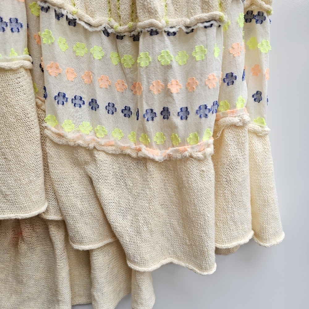 Free People Creamy Tiered Ruffle Mini Dress Knit V-Neck Smocked Ethereal XS/S - Picture 6 of 13